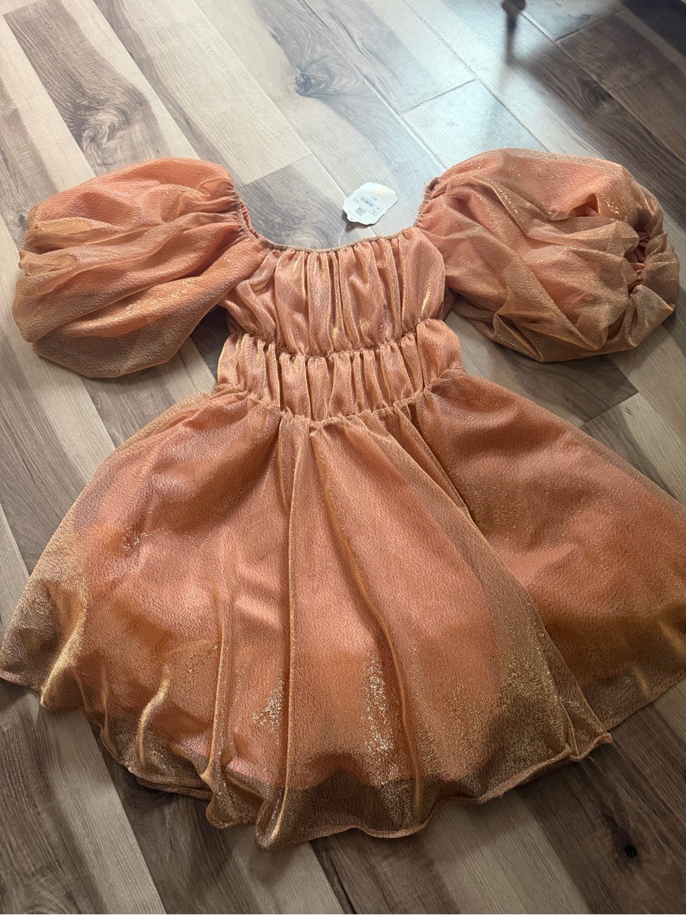 Orange Shimmery Puff-Sleeve Dress